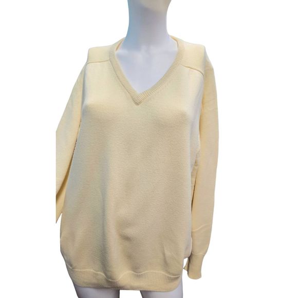 LL Bean Yellow V Neck Sweater Sz XL Cotton Soft Classic Fall Winter - Picture 5 of 10
